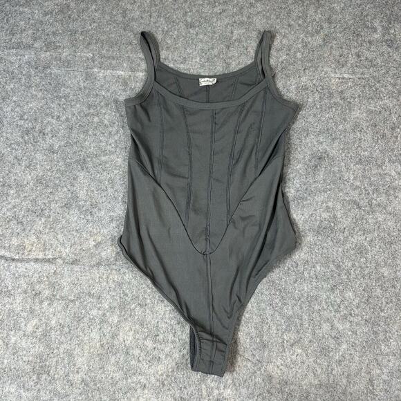 Intimately Free People The Last Rose Bodysuit Women’s Small Gray Ribbed Thong - Picture 1 of 9